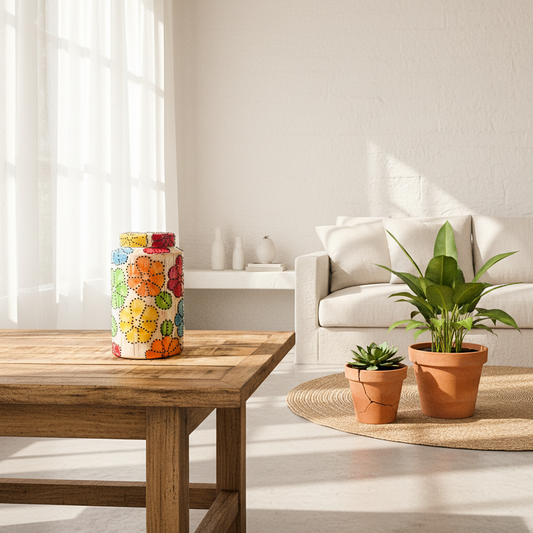 Ánfora Cerámica Floreada Anfora Frank Home Chile