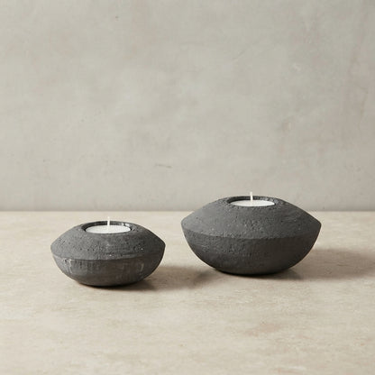 Set 2 Porta Vela Cerámica Rústica Gris Grafito
