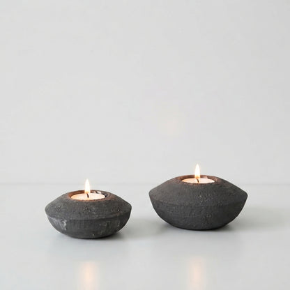 Set 2 Porta Vela Cerámica Rústica Gris Grafito