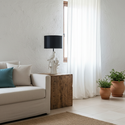 Lámpara Base Cerámica Esmaltada Pájaros Pantalla Negra Interior Dorado Lampara de mesa y escritorio Frank Home Chile