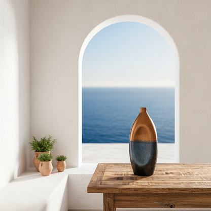 Jarrón Metálico Bronce Azulado 34.5cm Diseño Contemporáneo | Frank Home Florero Frank Home Chile