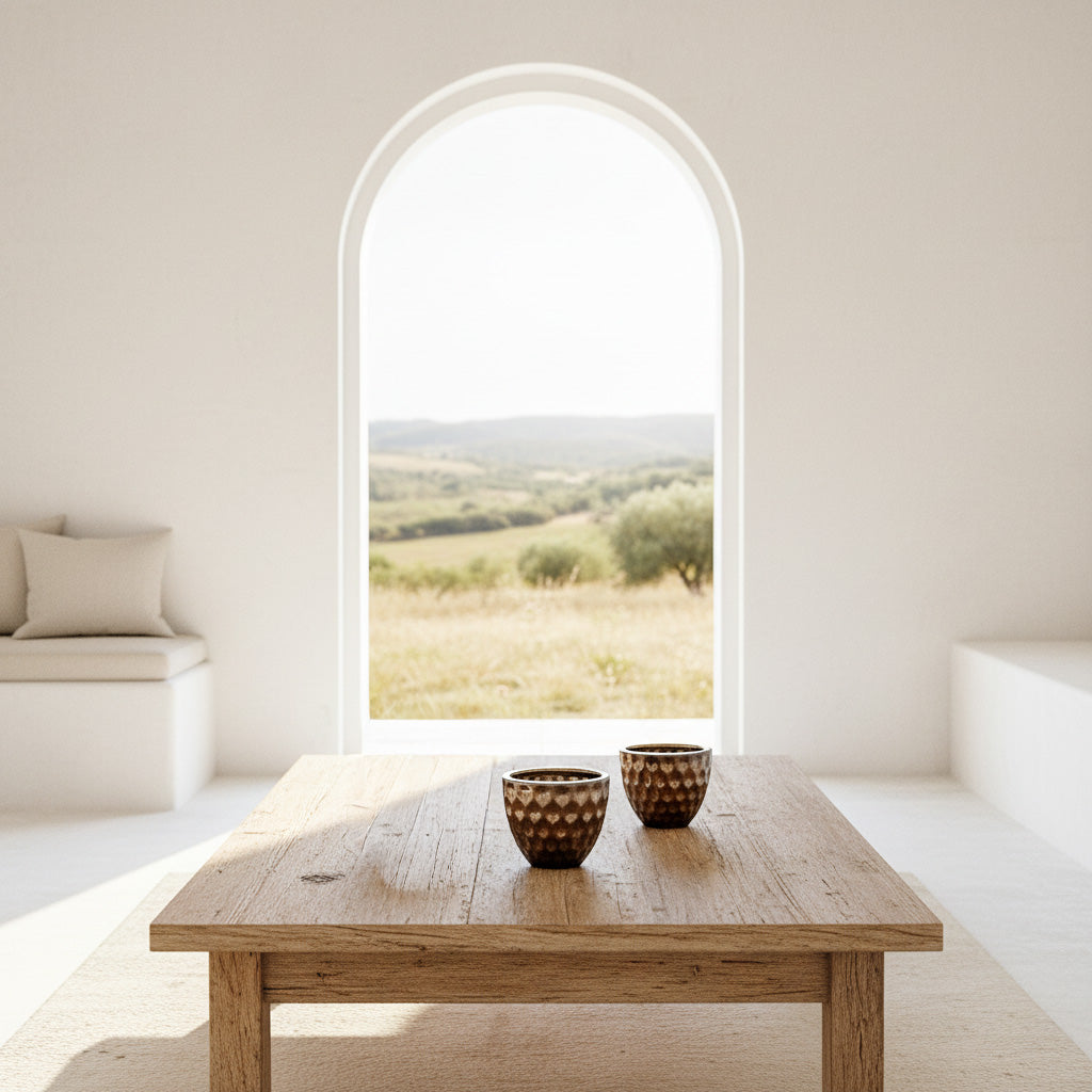 Set 2 Mini Porta Maceteros Cerámica Bronce 8cm Porta Macetero Frank Home Chile