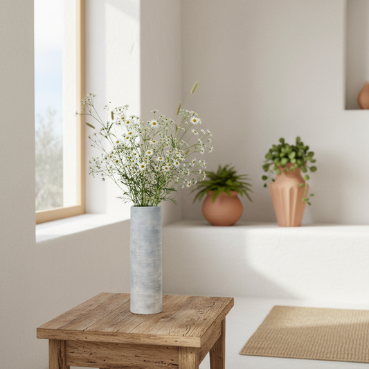 Florero Cerámica Cilíndrico Textura Rústica Blanco 8x29 cm Florero Frank Home Chile