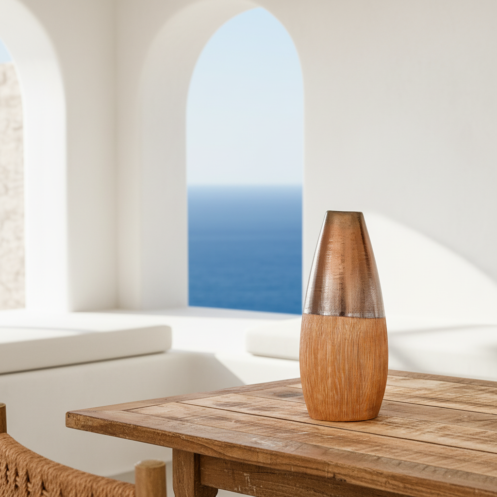 Jarrón Metal Madera 37cm Diseño Contemporáneo | Frank Home Florero Frank Home Chile