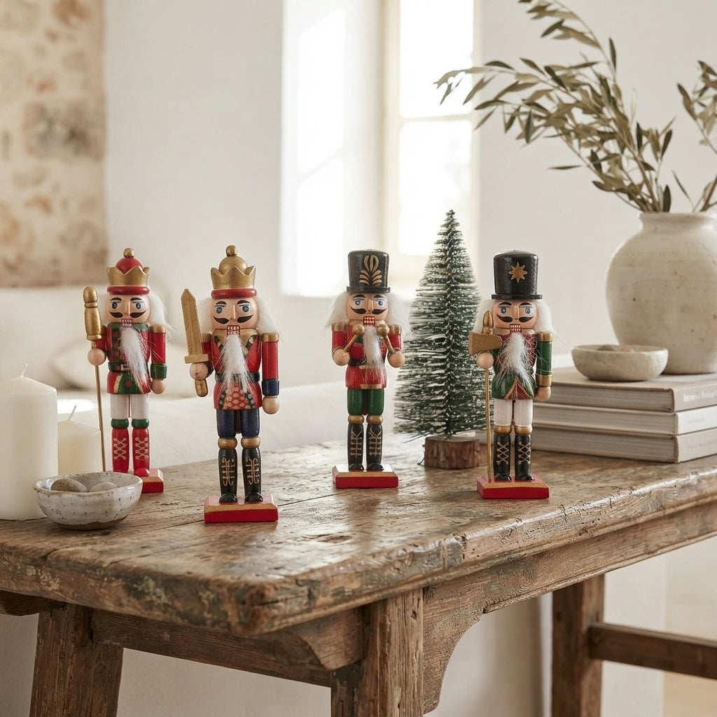 Set 4 Cascanueces Colgantes Navideños 13cm Negro - Verde - Rojo Adorno Frank Home Chile