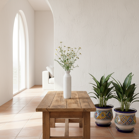 Florero Cerámica Botella Textura Rústica Blanco 5,5x22 cm Florero Frank Home Chile