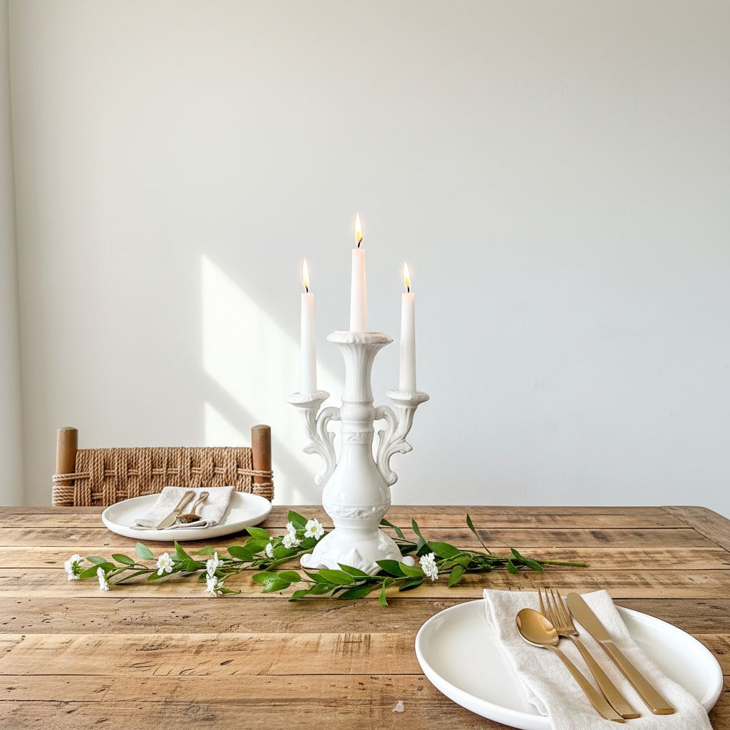 Candelabro Cerámica Esmaltada 3 Brazos - Diseño Elegante Clásico Candelabro Frank Home Chile