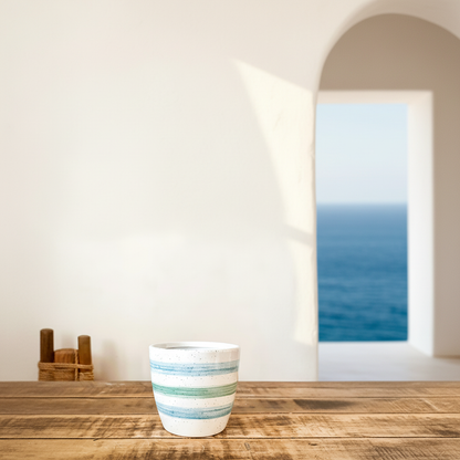 Porta Macetero Cerámica Blanca Listado 12cm Artesanal | Frank Home Porta Macetero Frank Home Chile