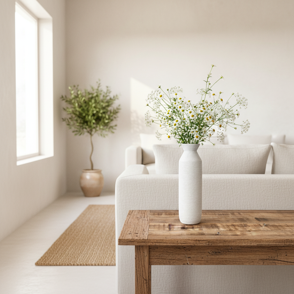 Florero Cerámica Botella Textura Rústica Blanco 5,5x22 cm Florero Frank Home Chile