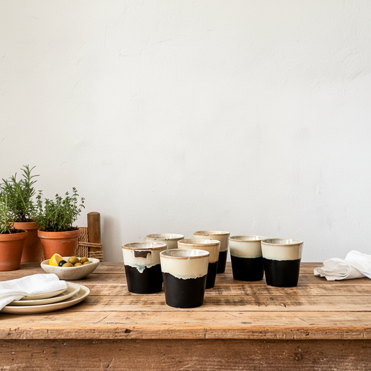 Set 6 Vasos Cerámica Bicolor Beige Negro Mate - Únicos Vasos Frank Home Chile