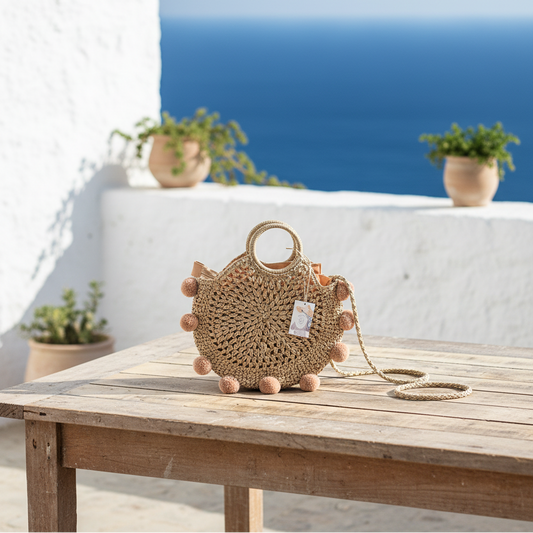 Bolso Playa Tejido Rafia Pompones Bolso Frank Home Chile