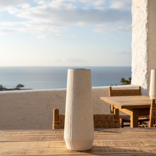 Florero Cerámica Blanca Texturada Interior Esmaltado Azul - 39 cm Florero Frank Home Chile