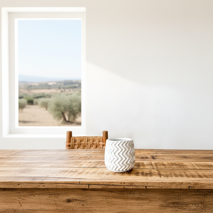 Porta Macetero Cerámica Blanca Textura Geométrica 11cm Porta Macetero Frank Home Chile