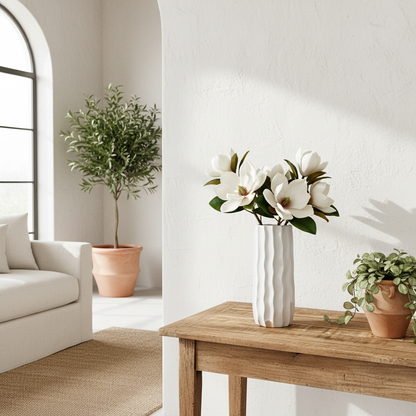 Florero Cerámica Ondulado Blanco 11x30 cm Florero Frank Home Chile