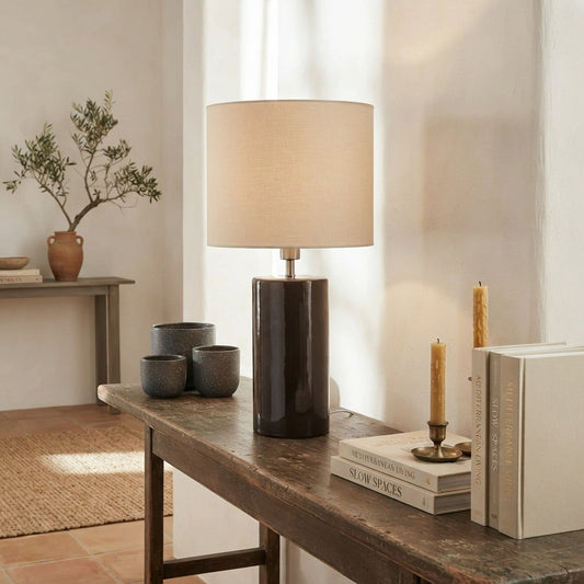 Lámpara Cerámica Esmaltada Moro - Pantalla Cilíndrica Lampara de mesa Frank Home Chile