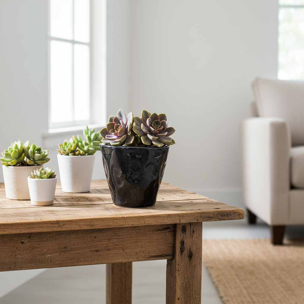 Porta Macetero Cerámica Esmaltada Negro Porta Macetero Frank Home Chile