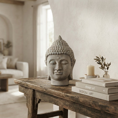 Adorno Cabeza de Buda Cerámica Textura Piedra 23cm - Decoración Zen Adorno Frank Home Chile