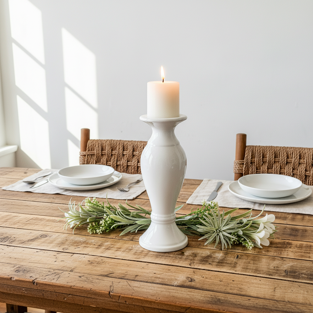 Base Porta Vela Cerámica Esmaltada Blanco - Diseño Minimalista Elegante Porta Vela Frank Home Chile