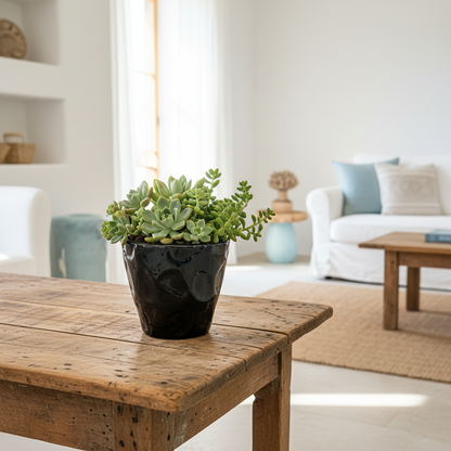 Porta Macetero Cerámica Esmaltada Negro Porta Macetero Frank Home Chile