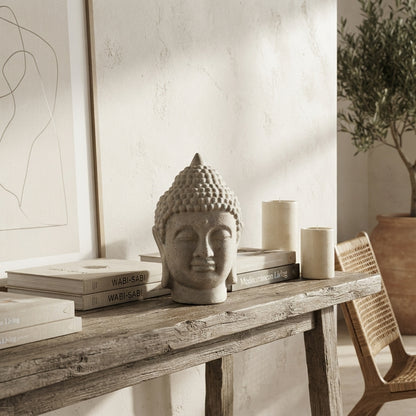 Adorno Cabeza de Buda Cerámica Textura Piedra 23cm - Decoración Zen Adorno Frank Home Chile