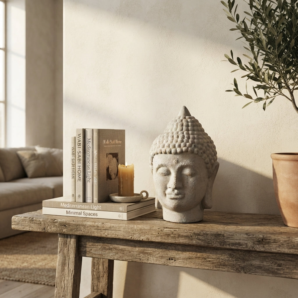 Adorno Cabeza de Buda Cerámica Textura Piedra 23cm - Decoración Zen Adorno Frank Home Chile