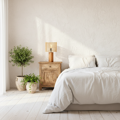 Lámpara Madera Pantalla Listones 48cm Lampara de mesa Frank Home Chile