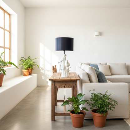 Lámpara Base Cerámica Esmaltada Pájaros Pantalla Negra Interior Dorado Lampara de mesa y escritorio Frank Home Chile