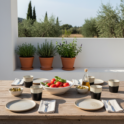 Set 6 Vasos Cerámica Bicolor Beige Negro Mate - Únicos Vasos Frank Home Chile