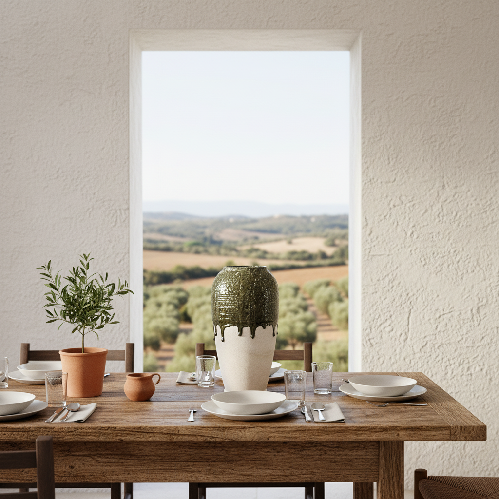 Jarrón Cerámica Rústica Bicolor Verde Esmaltado y Blanco 33cm Floreo Frank Home Chile