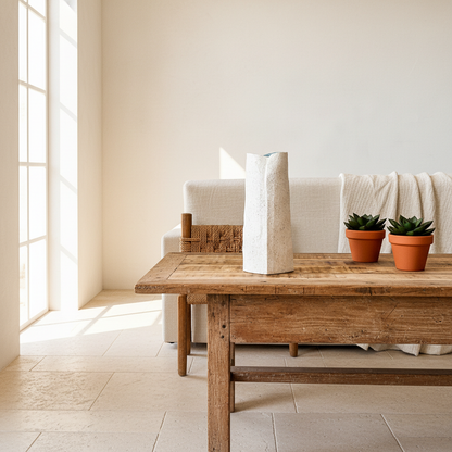 Florero Cerámica Textura Blanca Interior Azul Capas 30cm Florero Frank Home Chile