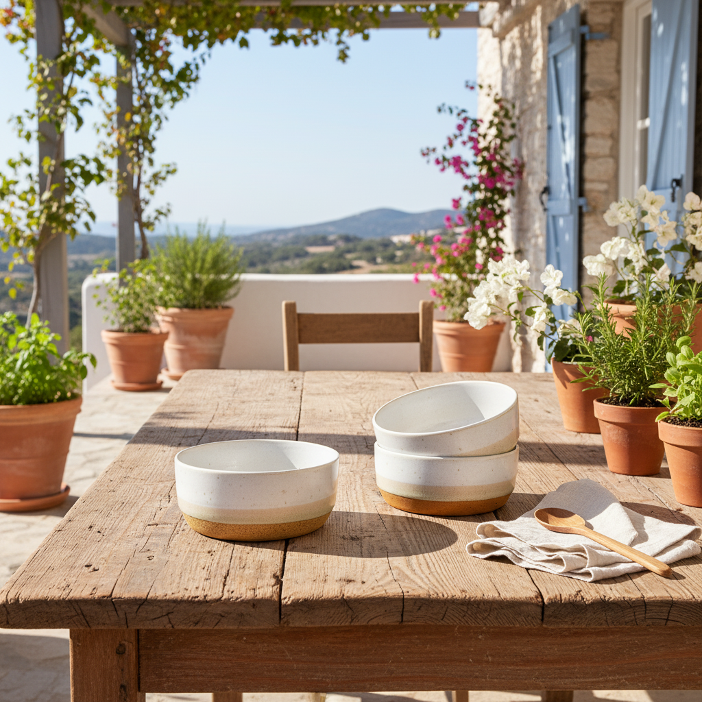 Set 3 Bowls Cerámica Rústica Bicolor - Diseño Artesanal Bowl Frank Home Chile