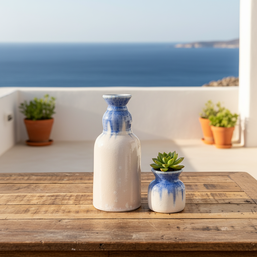 Florero Cerámica Esmaltada Degradado Celeste Blanco Florero Frank Home Chile