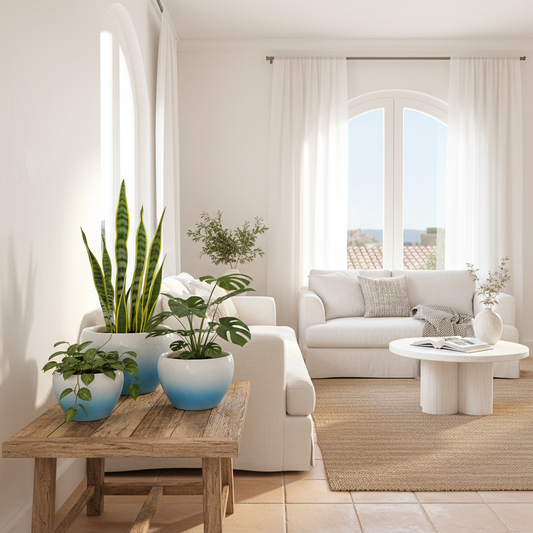 Set 3 Maceteros Cerámica Azul Degradado - Diseño Elegante Macetero Frank Home Chile