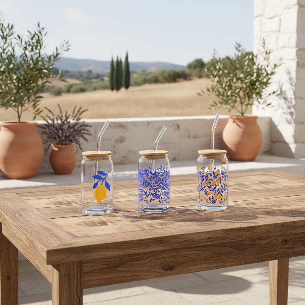 Vaso Vidrio con Bombilla y Tapa Bambú 480ml - Diseño Limón Vasos Frank Home Chile