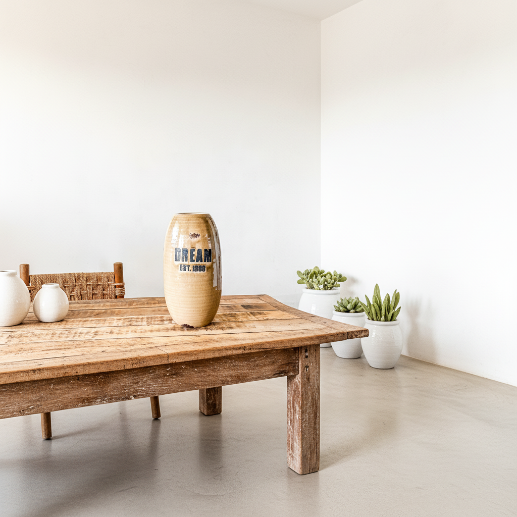 Florero Cerámica Esmaltada Vintage con Texto Decorativo 33cm Florero Frank Home Chile