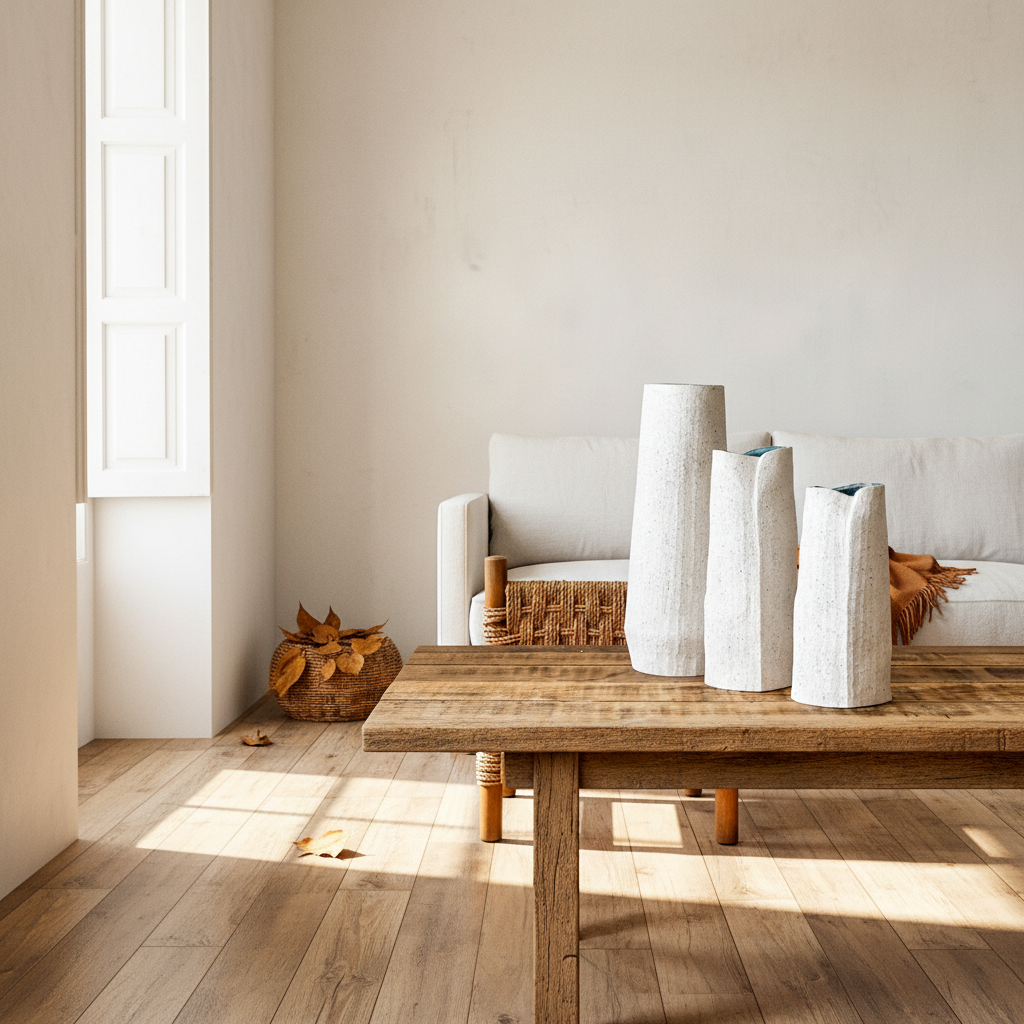 Florero Cerámica Textura Blanca Interior Azul Capas 30cm Florero Frank Home Chile