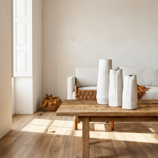 Florero Cerámica Textura Blanca Interior Azul Capas 30cm Florero Frank Home Chile