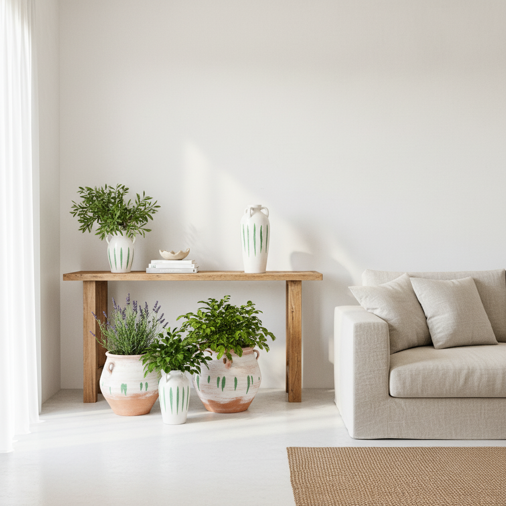 Jarrón Cerámica Blanca Rústica con 3 Asas Decorativas 40cm Jarrón Frank Home Chile