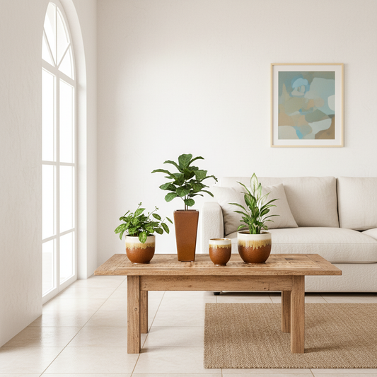 Macetero Cerámica Esmaltada Marrón Cónico Cuadrado 22 cm Macetero Frank Home Chile