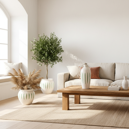 Jarrón Cerámica Blanca Rústica Esmaltada 37cm Jarrón Frank Home Chile