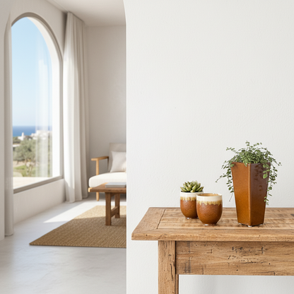 Macetero Cerámica Esmaltada Marrón Cónico Cuadrado 22 cm Macetero Frank Home Chile