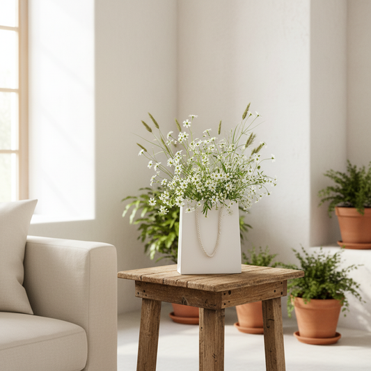 Florero Cerámica Satinada Forma de Bolso con Asas de Cuerda 20x23 cm Florero Frank Home Chile