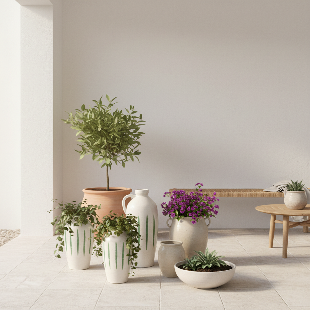 Jarrón Cerámica Blanca Rústica Esmaltada 37cm Jarrón Frank Home Chile