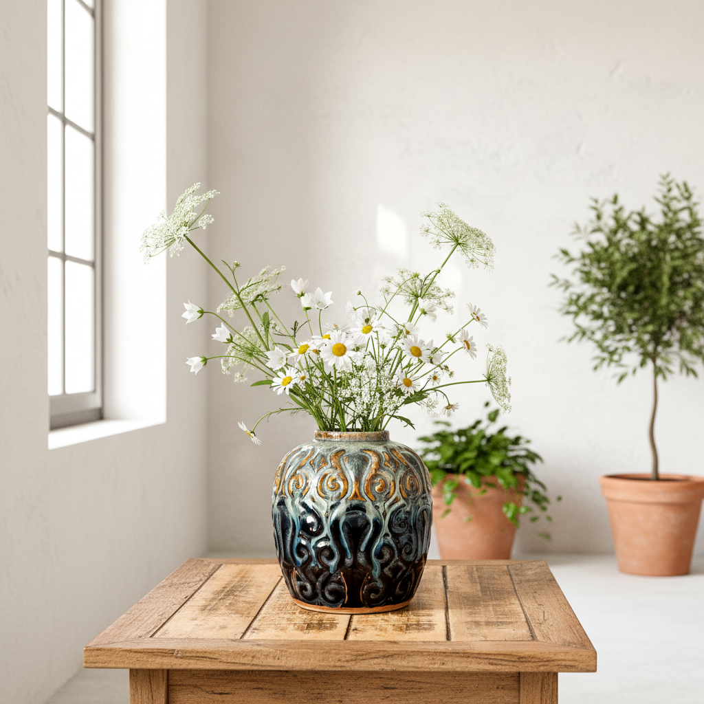 Florero Cerámica Esmaltada con Drenaje Macetero Frank Home Chile