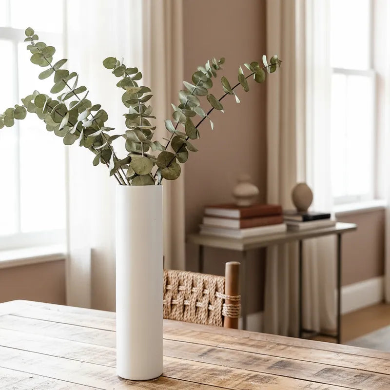 Florero Cilíndrico Cerámica Blanco 36cm - Diseño Minimalista Elegante Florero Frank Home Chile