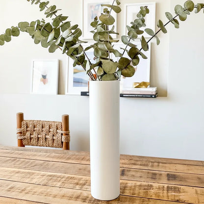 Florero Cilíndrico Cerámica Blanco 36cm - Diseño Minimalista Elegante Florero Frank Home Chile