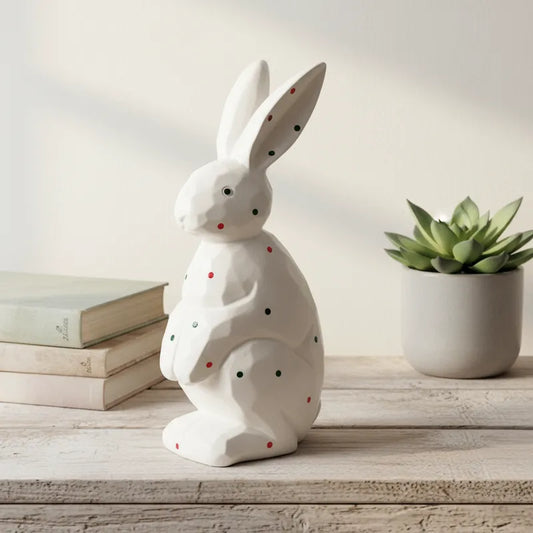 Conejo Decorativo Cerámica Blanco Lunares Negros 33cm Adorno Frank Home Chile