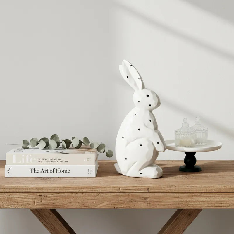 Conejo Decorativo Cerámica Blanco Lunares Negros 33cm Adorno Frank Home Chile