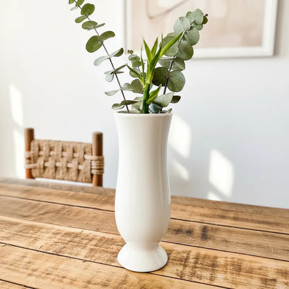 Florero Copa Cerámica Esmaltada 25cm - Diseño Clásico Elegante Blanco Florero Frank Home Chile