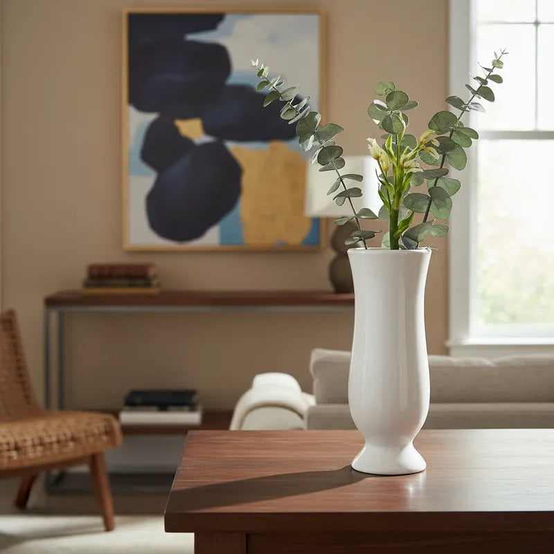 Florero Copa Cerámica Esmaltada 25cm - Diseño Clásico Elegante Florero Frank Home Chile